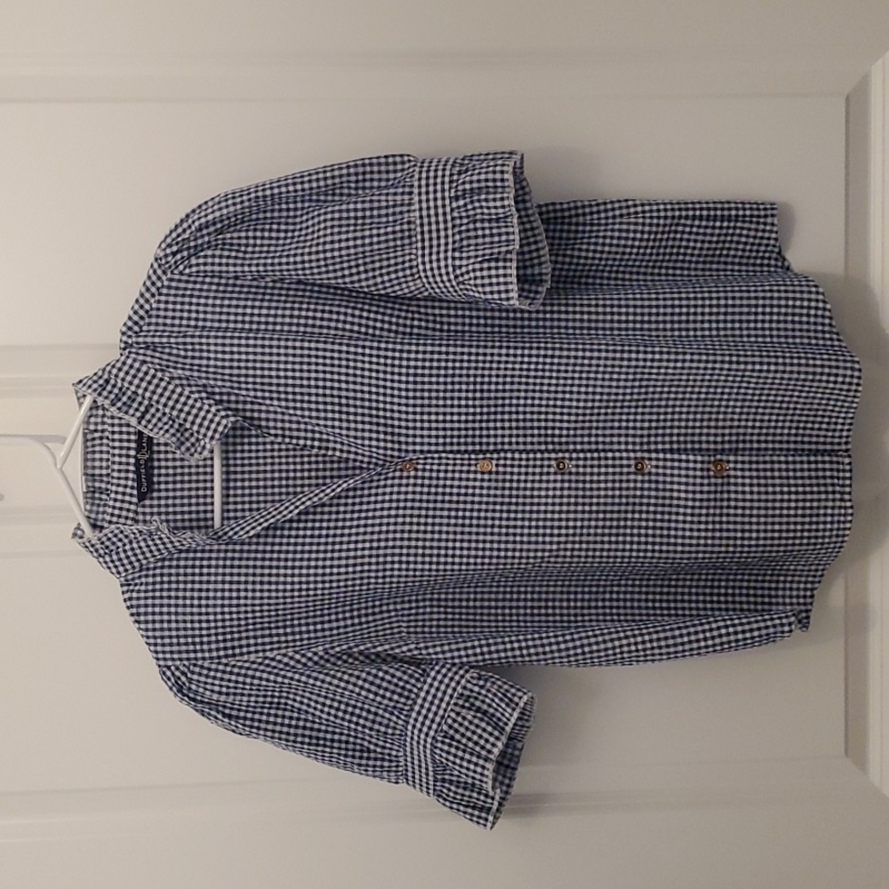 Duffield Lane Button Down Blouse, Gingham, Blue & White Size M - Picture 5 of 12
